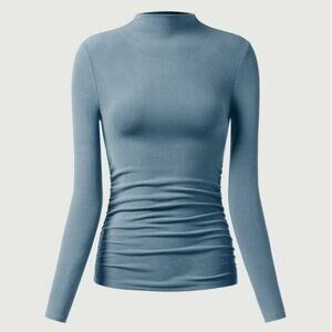 OGL Eco-Mousse Thermal Ruched Side Tuckable Top Mock Neck Blue Medium NWT